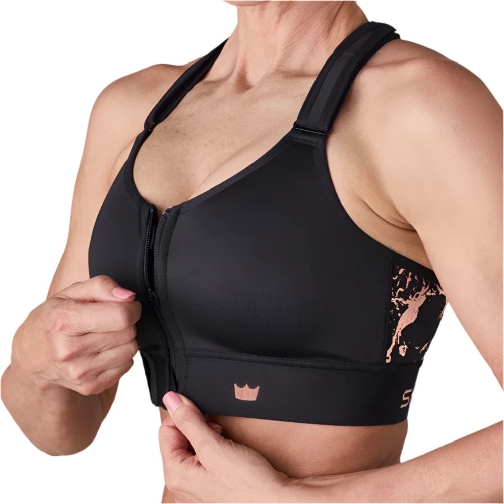 SHEFIT Black Sports Bra with Rose Gold Accents